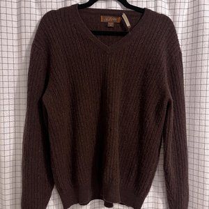 Tasso Elba 100% Cashmere Brown Cable Knit V-Neck Sweater Size Medium